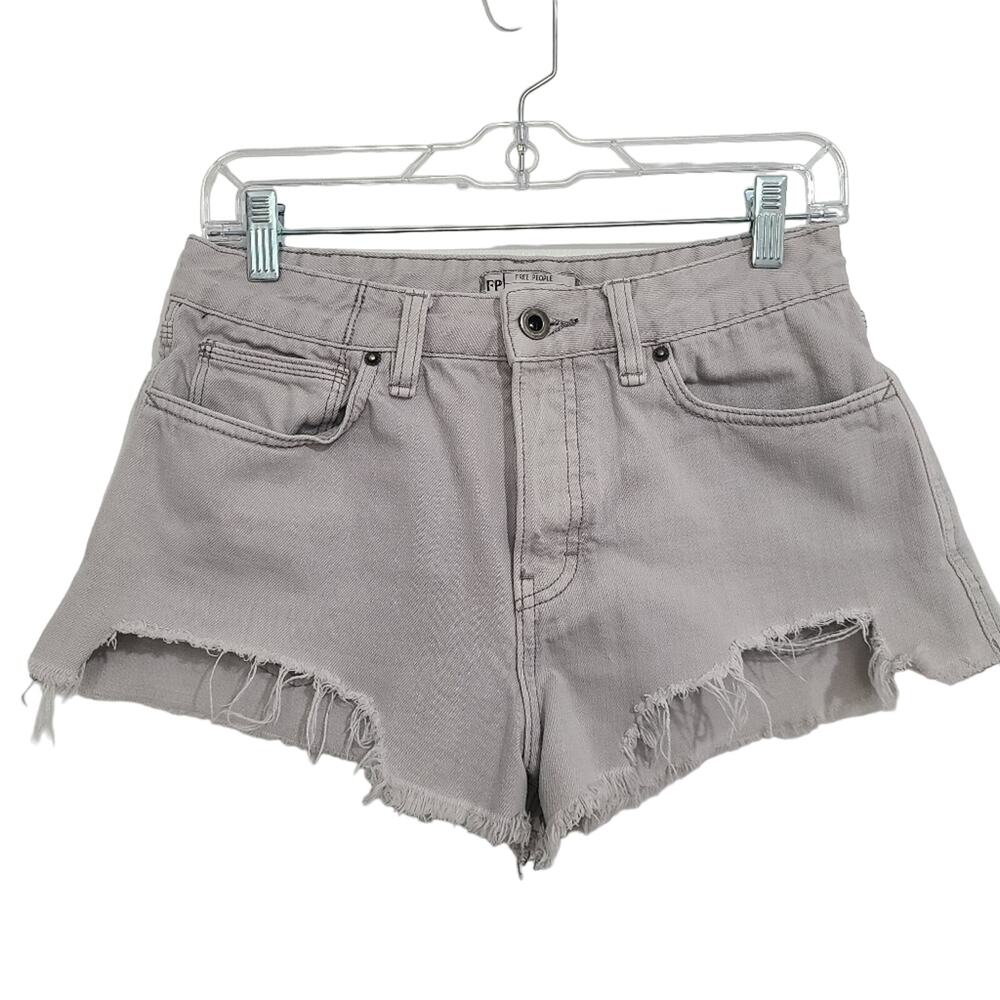 Free People Womens Sz 25 Light Gray Button Fly Boho Frayed Shorts